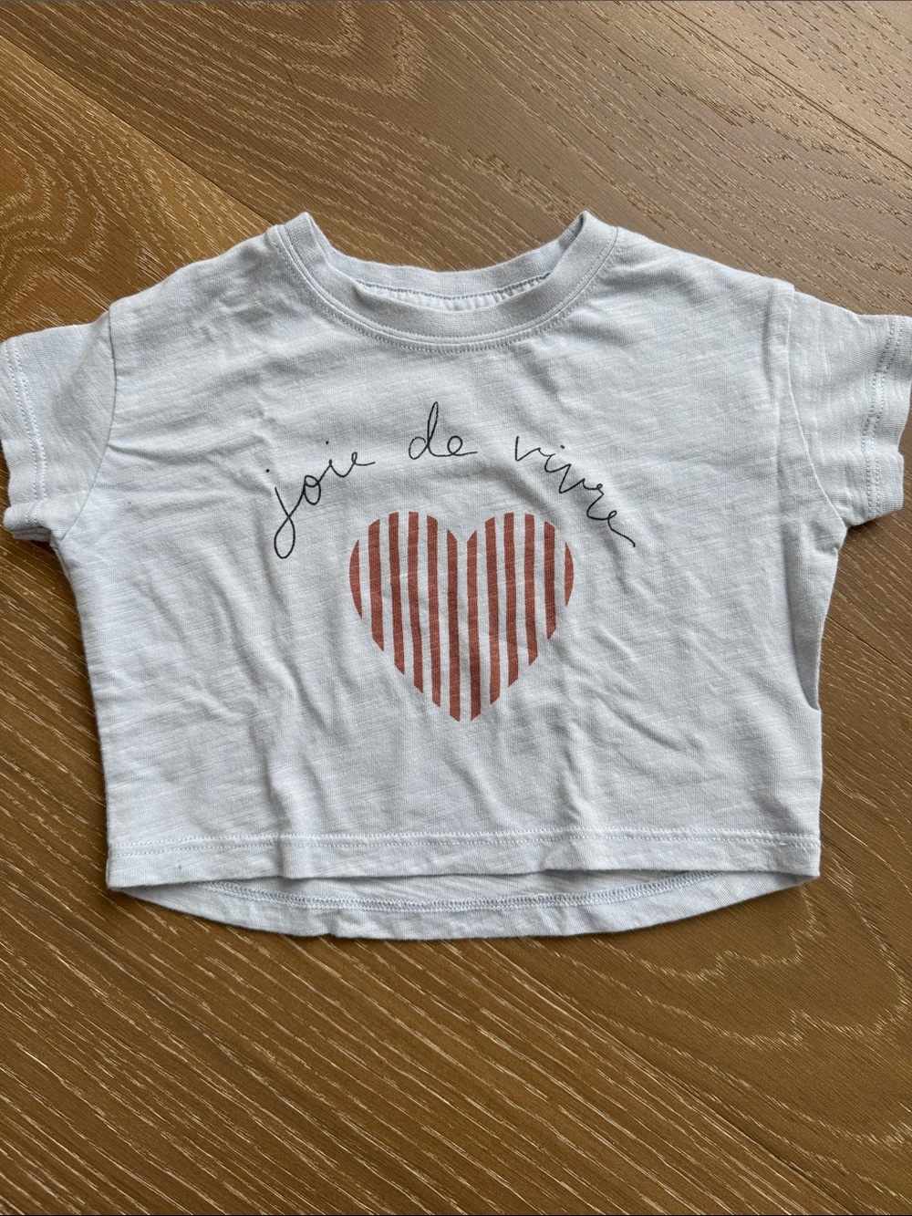 Light Blue Kids Tee with Striped Rust Heart - Joie de Vivre